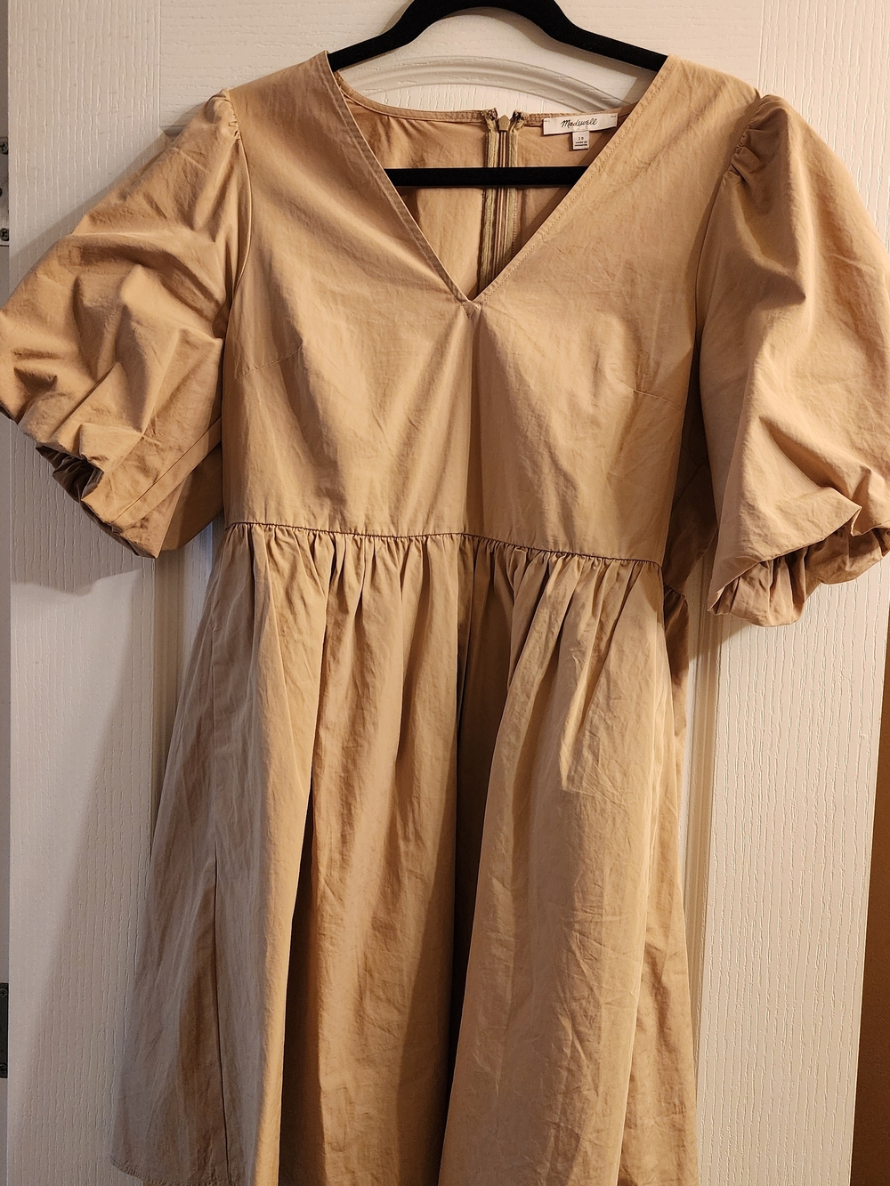 Madewell Poplin V-Neck Bubble-Sleeve Mini Dress Toasted Sesame Size 10